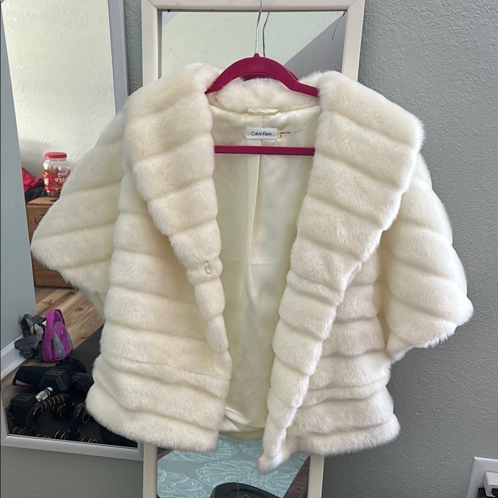 Calvin Klein Cream Faux Fur Cape